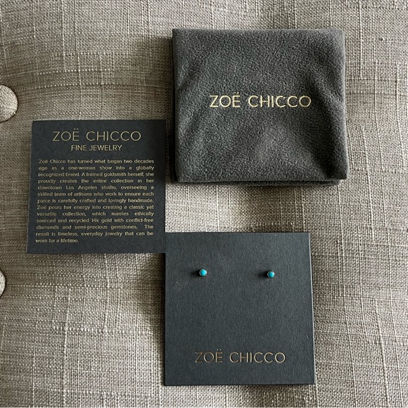 14K TURQUOISE BEZEL STUDS - Picture 3 of 10